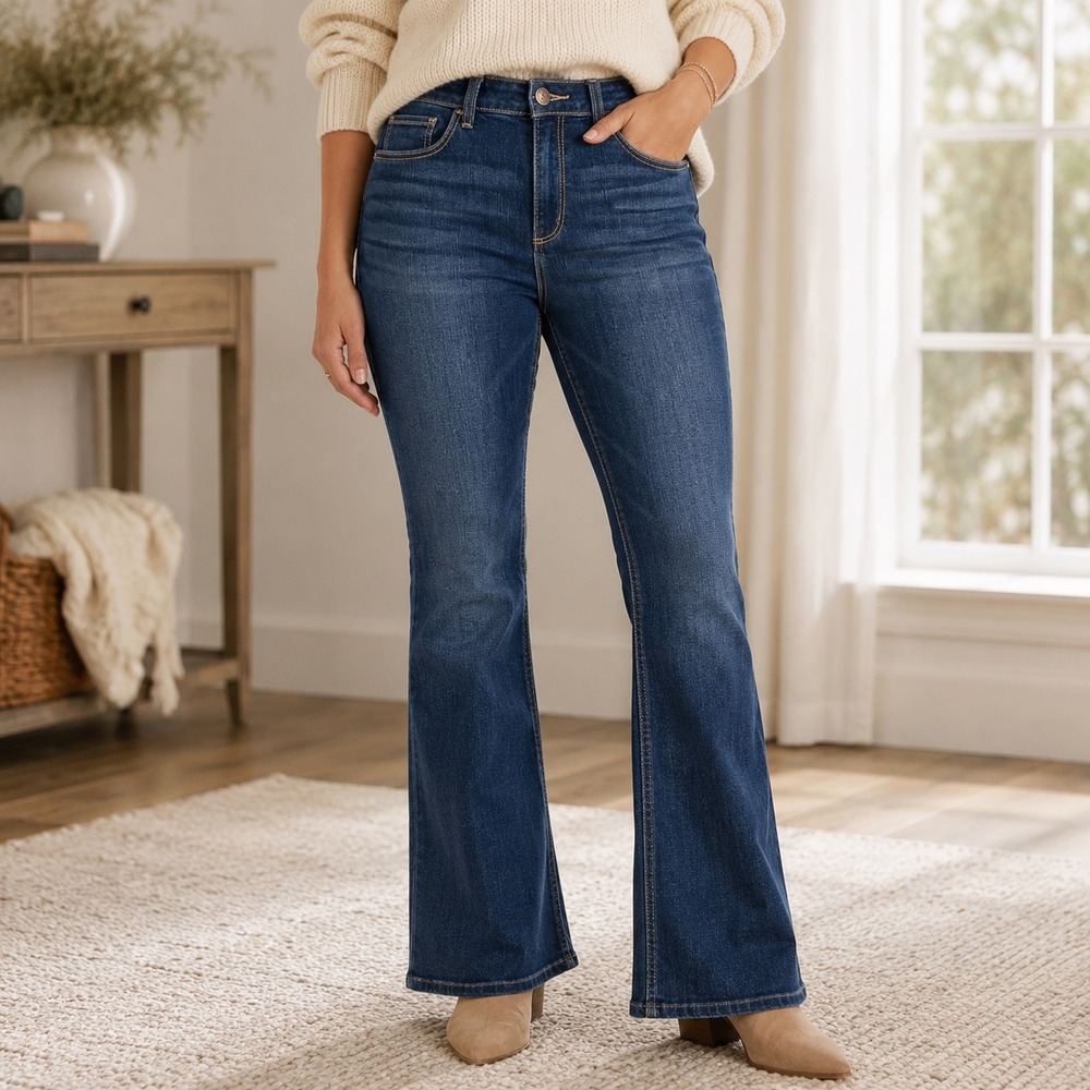 Hollister Curvy Mid-Rise Bootcut Jeans Dark Wash Blue W31S 12S Stretch Denim